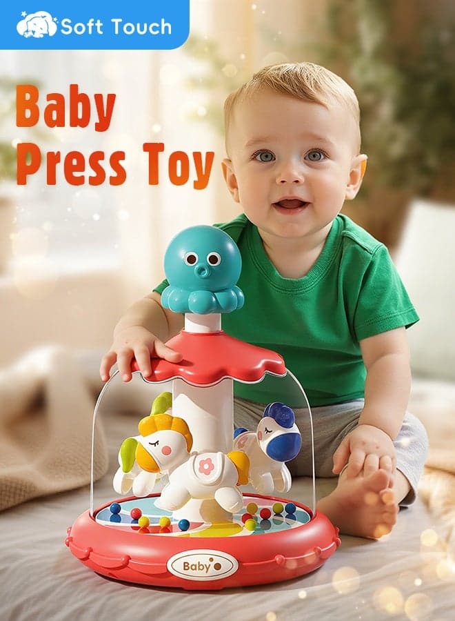 Baby Press Toy, Kids Press Carousel Toy, Toddler Push and Spin Rotating Toy, Children Educational Toys, Interactive Developmental Toy Gifts for 18 Months+