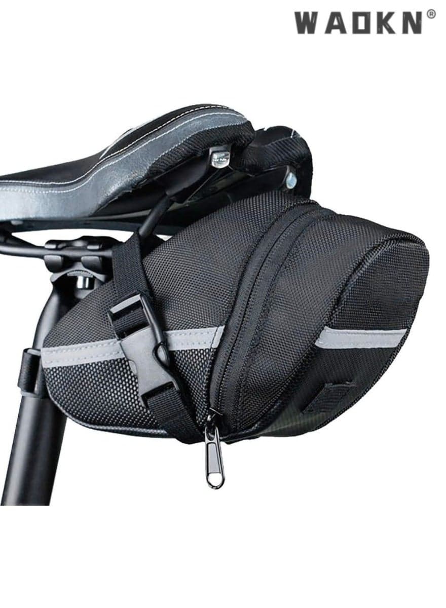 Bike Saddle Bag,Waterproof Bicycle Seat Bag, Bike Bag Under Seat with Reflective Stripes, Quick Release Bike Pouch, Connectable tail light Bicycle Bag, Easy to Access Storage, Durable Material