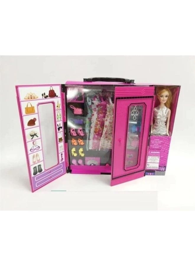 Wardrobe Doll Set – Fashion Doll with Closet, Clothes & Accessories | Dress-Up Toy for Girls with Storage Cabinet