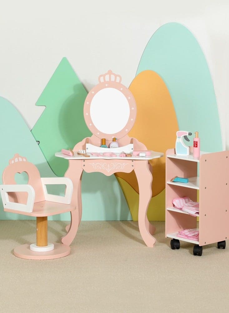 Wooden Children Role Play Pretend Simulation Barber Shop Baby Multi Functional Toy Dressing Table Set Toys