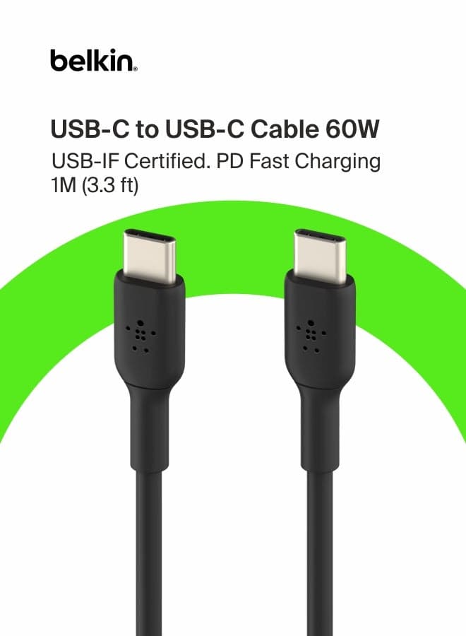 BoostCharge USB-C to USB-C fast charger cable, USB type C charger cable fast charging for iPhone 17, 16, Samsung Galaxy S26, S25, Pixel, iPad, MacBook, Nintendo Switch and more - 1m, Black Black