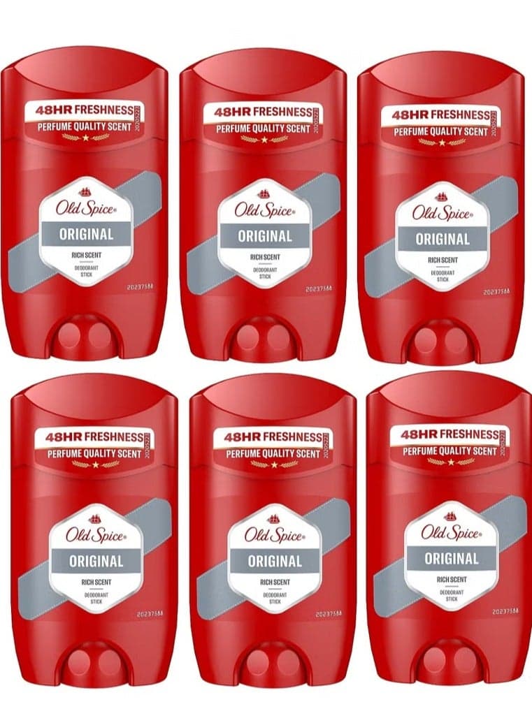 Original Deodorant Stick for Men, 6 x 50 ml, 48H Fresh, Long-Lasting Fragrance in Perfume Quality, 0% Aluminium