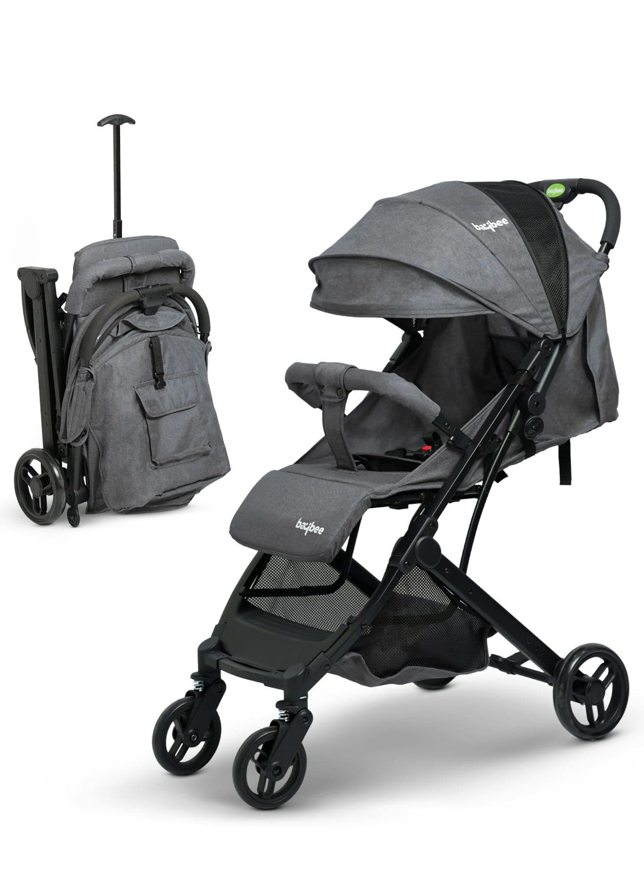 Foldable Cabin Baby Stroller Pram for Baby with 3-Position Adjustable Seat, Metal Frame & Canopy, Bassinet, Parent Handle, 5 Point Safety Belt, Stroller for Kids Toddler 0 to 3 Years Boy Girl Grey