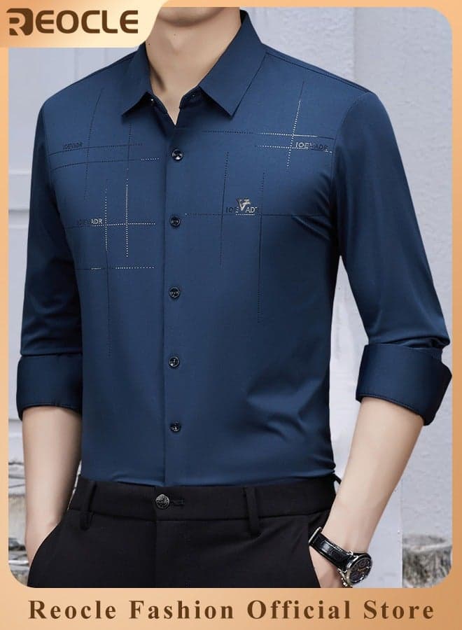 Men's Business Slim Fit Shirt Official Long Sleeve Stretch Dress Shirt Wrinkle-Free Regular Fit Button Down Shirts