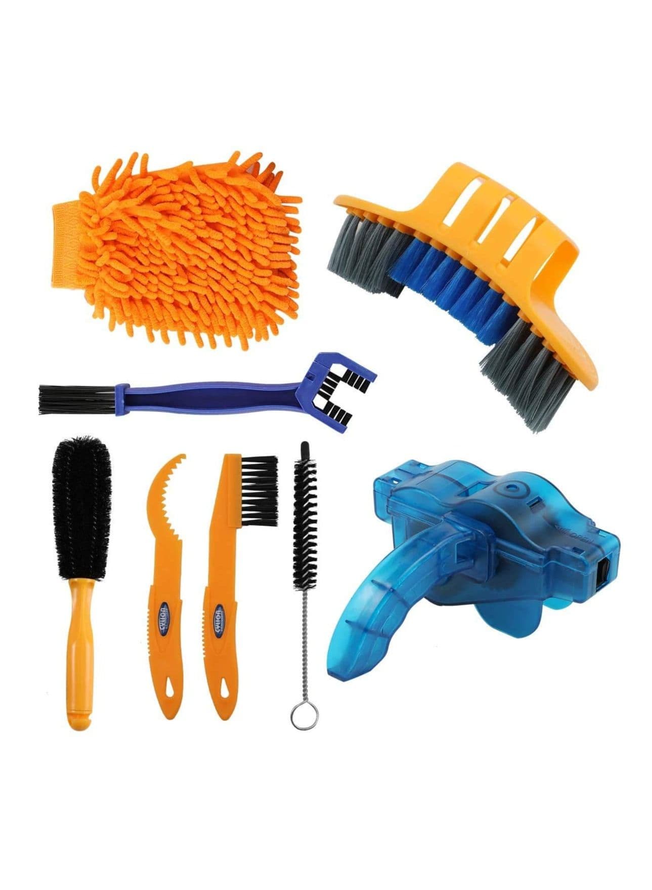 Bike Cleaning Tools Set (8 Pack) Bicycle Clean Brush Kit Suitable for Mountain Road City Hybrid BMX Bike and Folding Bike Chain/Crank/Sprcket/Tire Corner Rust Blot Dirt Clean