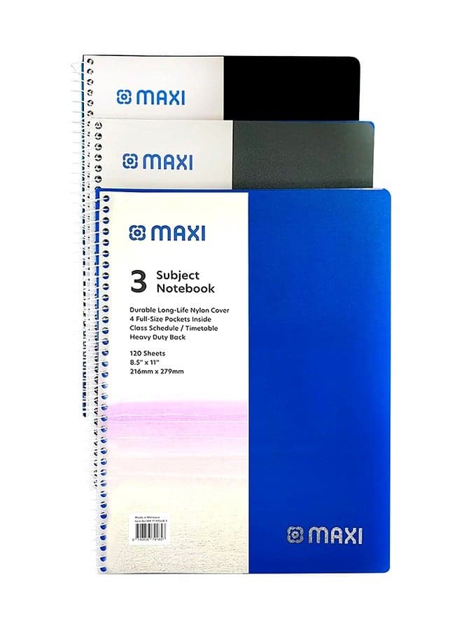 3 Subject Notebook Assorted Colours Plastic Cover