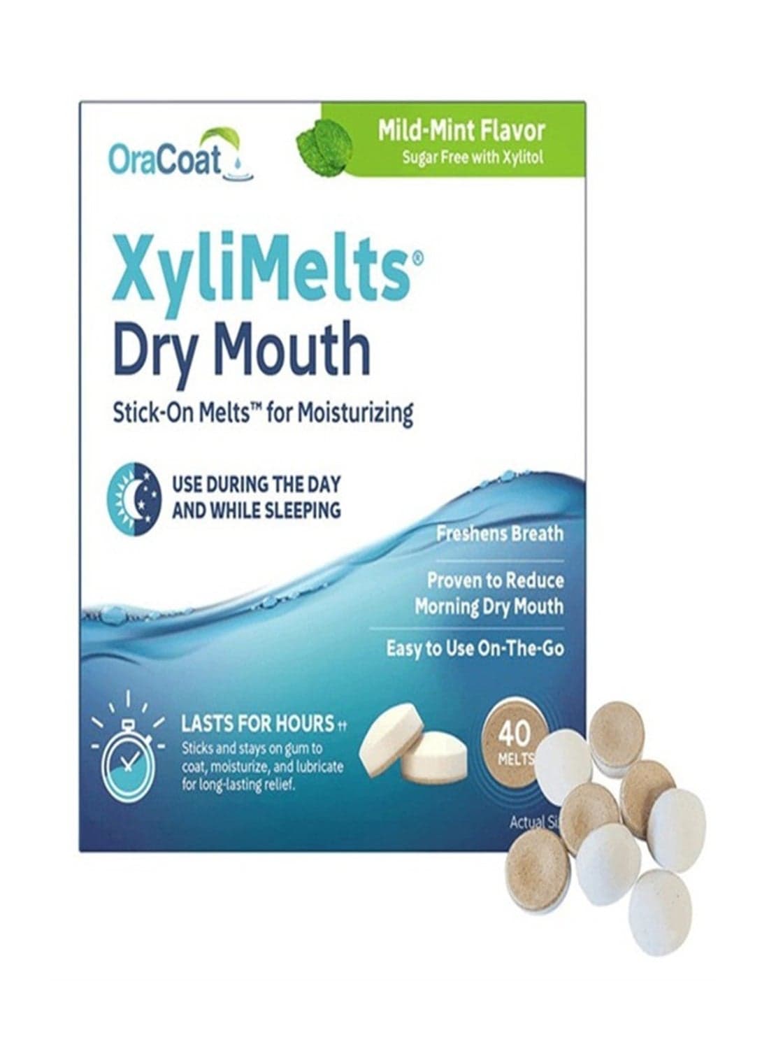 XYLIMELTS Sugar Free Xylitol for Dry Mouth Mild Mint Flavour 40 MELTING TABLET
