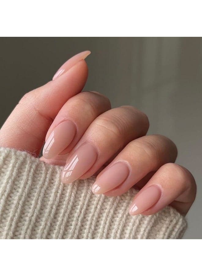 Almond Press On Nails Natural Nude Glossy Short Medium Length Reusable False Nails Elegant Daily Wear Salon Look Full Cover Stick On Nail Set