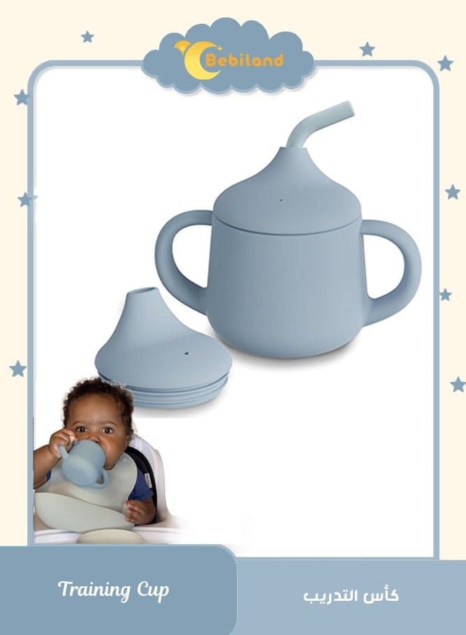 3 in 1 Silicone Baby Sippy Cups, 3 Stages Training Cup Straw Cup for Infants Toddlers and Kid, Two Different Types of Cup Lids with Duckbill and Straw Shaped (Blue)