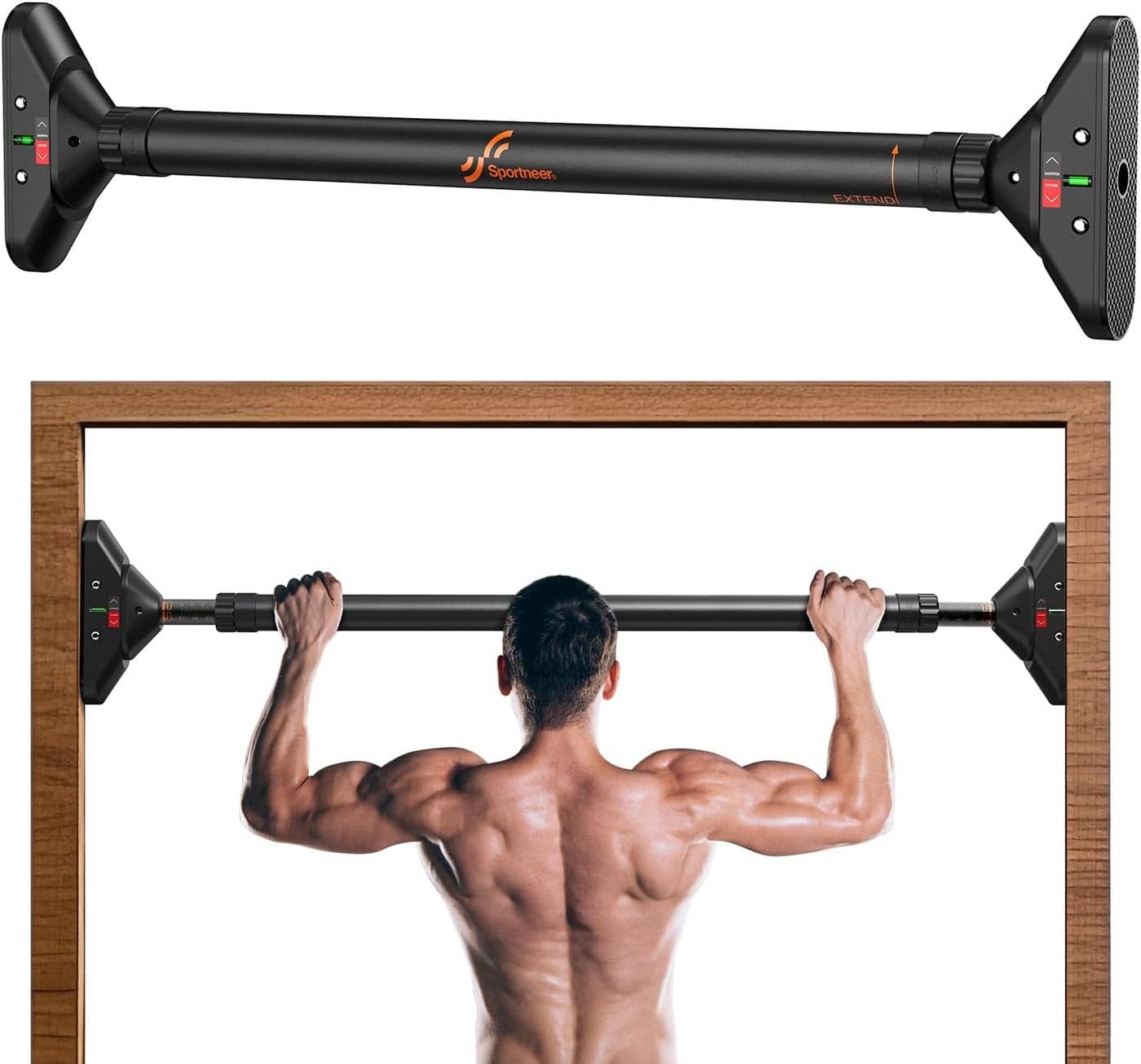 Strength Training Chin up Bar without Screws - Adjustable 72-95cm Width Locking Mechanism Pull-up Bar for Doorway - Max Load 200kg for Home Gym Upper Body Workout Non-slip