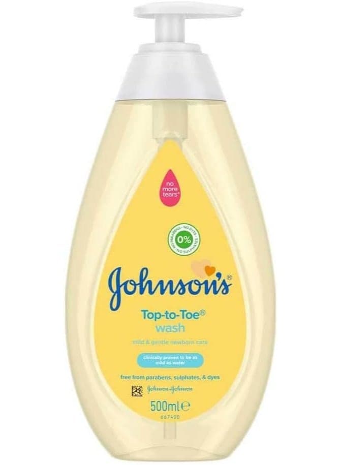 Johnson's Baby Top to Toe Wash (1 x 500 ml), Gentle & Mild Head to Toe Wash for Newborn Care, Newborn Essentials No More Tears, Suitable for Babies First Bath, Kids and Adults