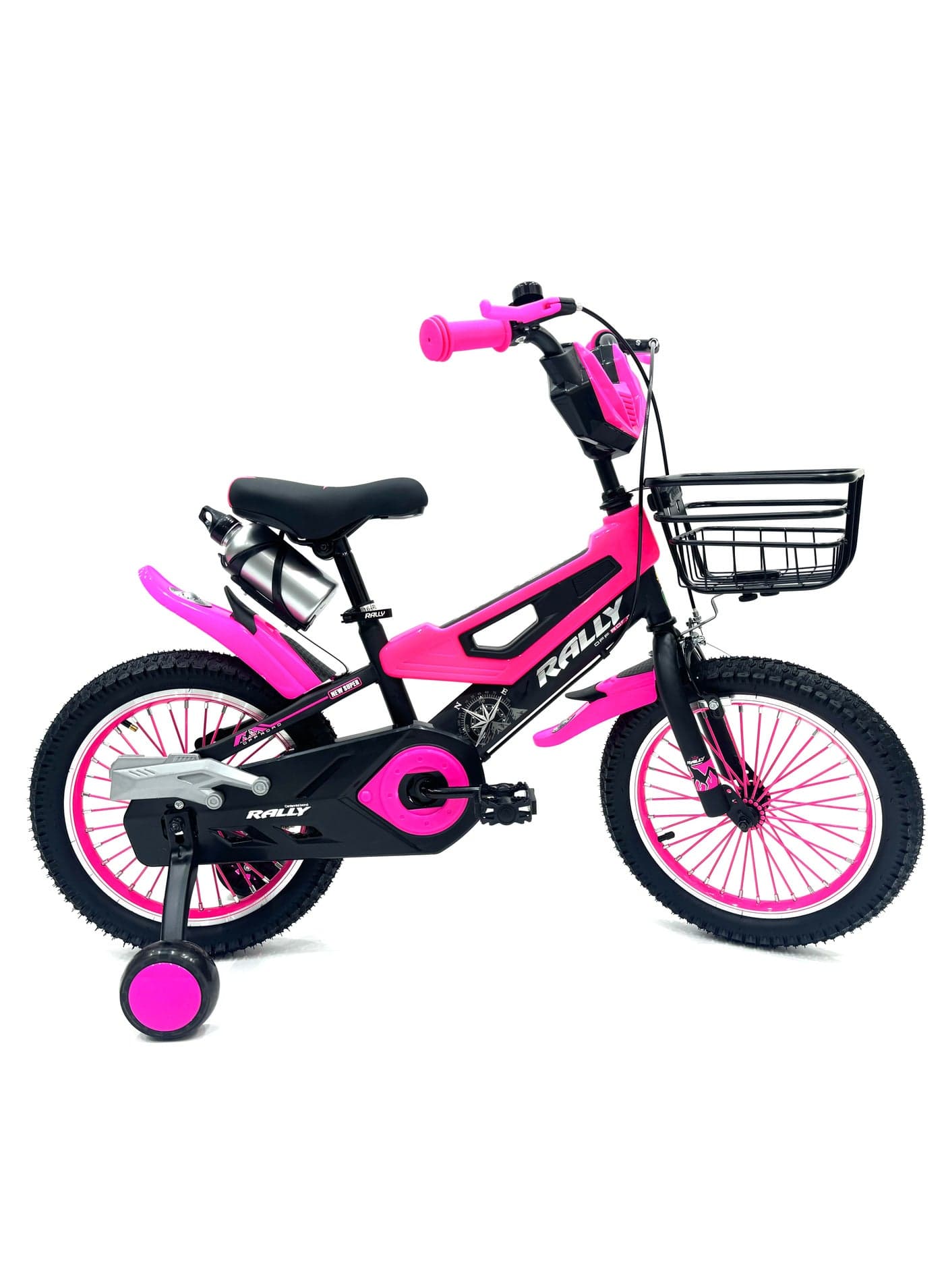 16-Inch Kids Road Bike | 16-Inch Wheel Size | Adjustable Seat | Training Wheel | Chain Cover, Basket And Water Bottle | Pink Color