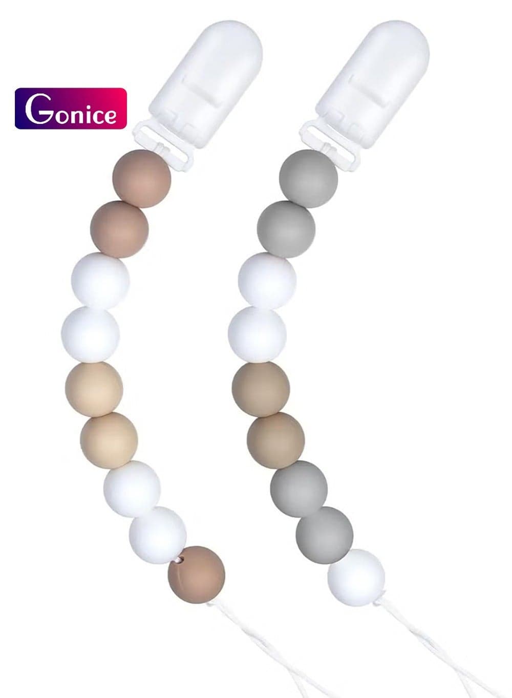 Pacifiers Clips, 2 Pack BPA Free Silicone Soother Chain Holders for Baby Boys and Girls, Fits All Pacifiers and Baby Teething Toys