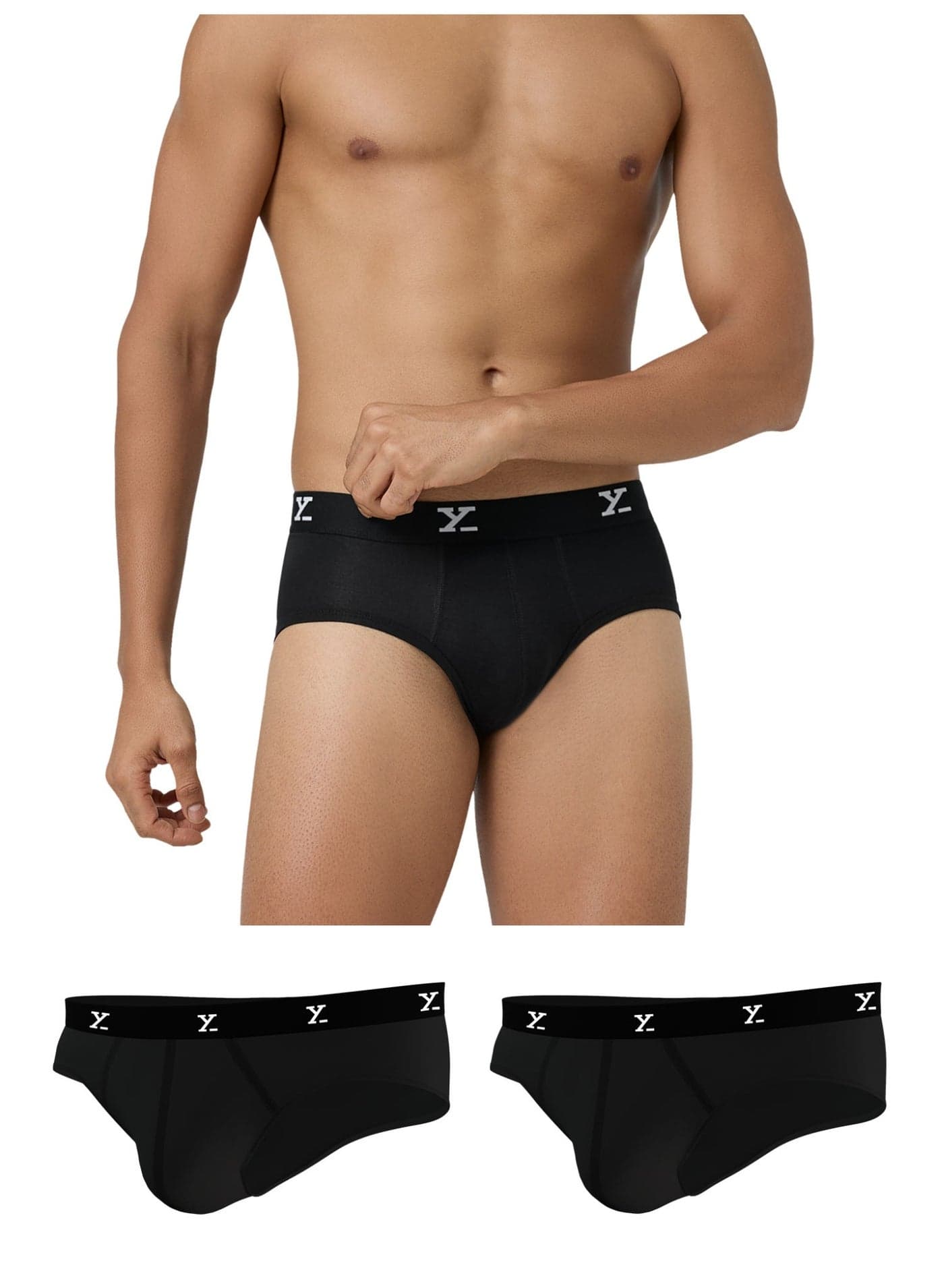 Men's Ace Micromodal Solid Antimicrobial Briefs Stretchable Breathable Black Underwear With No Marks Waistband (Pack of 3)