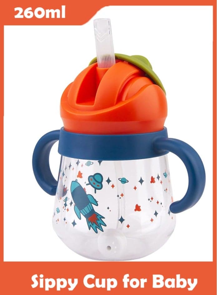 260ml Sippy Cup for Baby Months 6+, Weighted Straw Non Spill Cup for Toddlers, Baby Straw Cup with Handles, Spill-Proof, Leak-Proof Soft Spout Cup