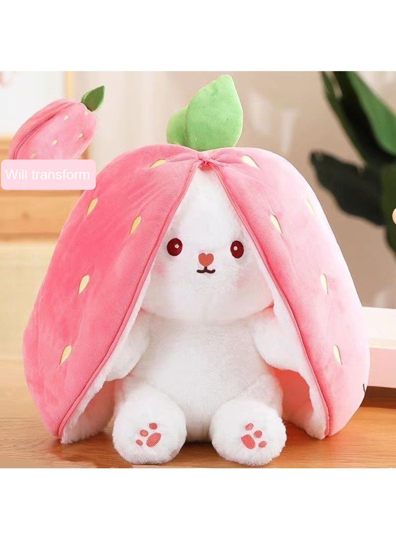 Strawberry Turns Into a Rabbit Plush Toy, Pillow Doll Plush Doll