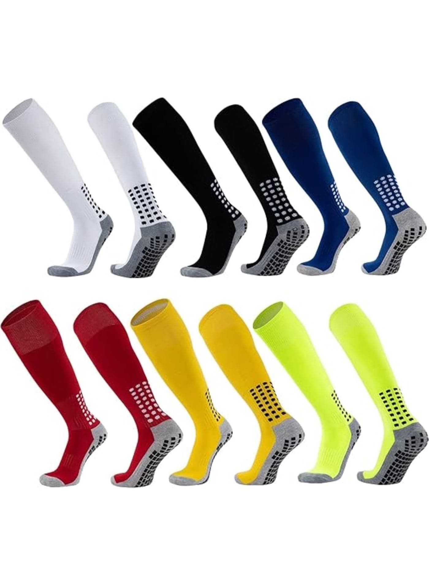 6 Pairs Men's Soccer Sock with Grip, Non Slip Sports Socks, Knee High Compression Base Football Basketball Socks