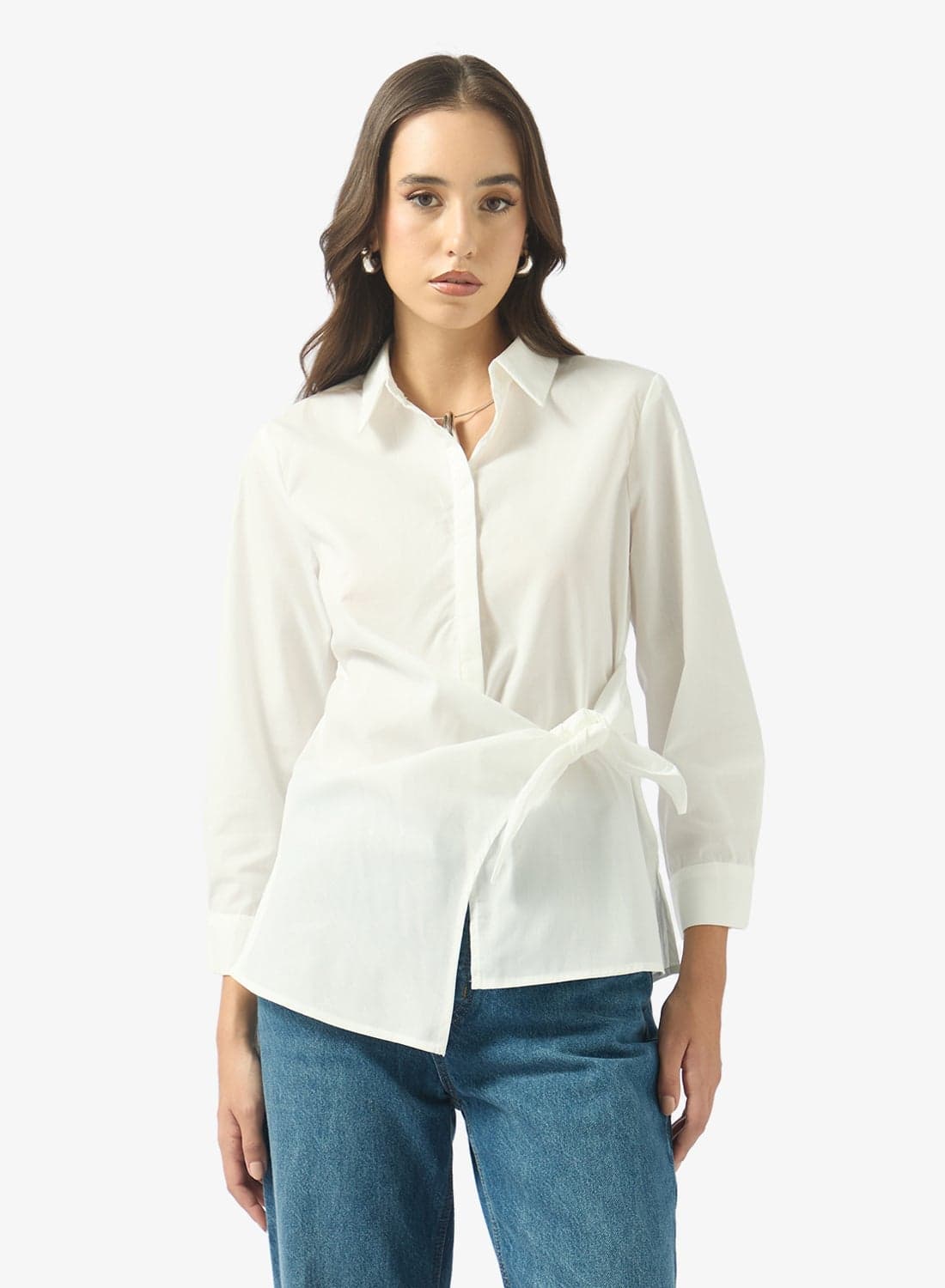 Oversize Button Down Shirt with Tie Up Detail