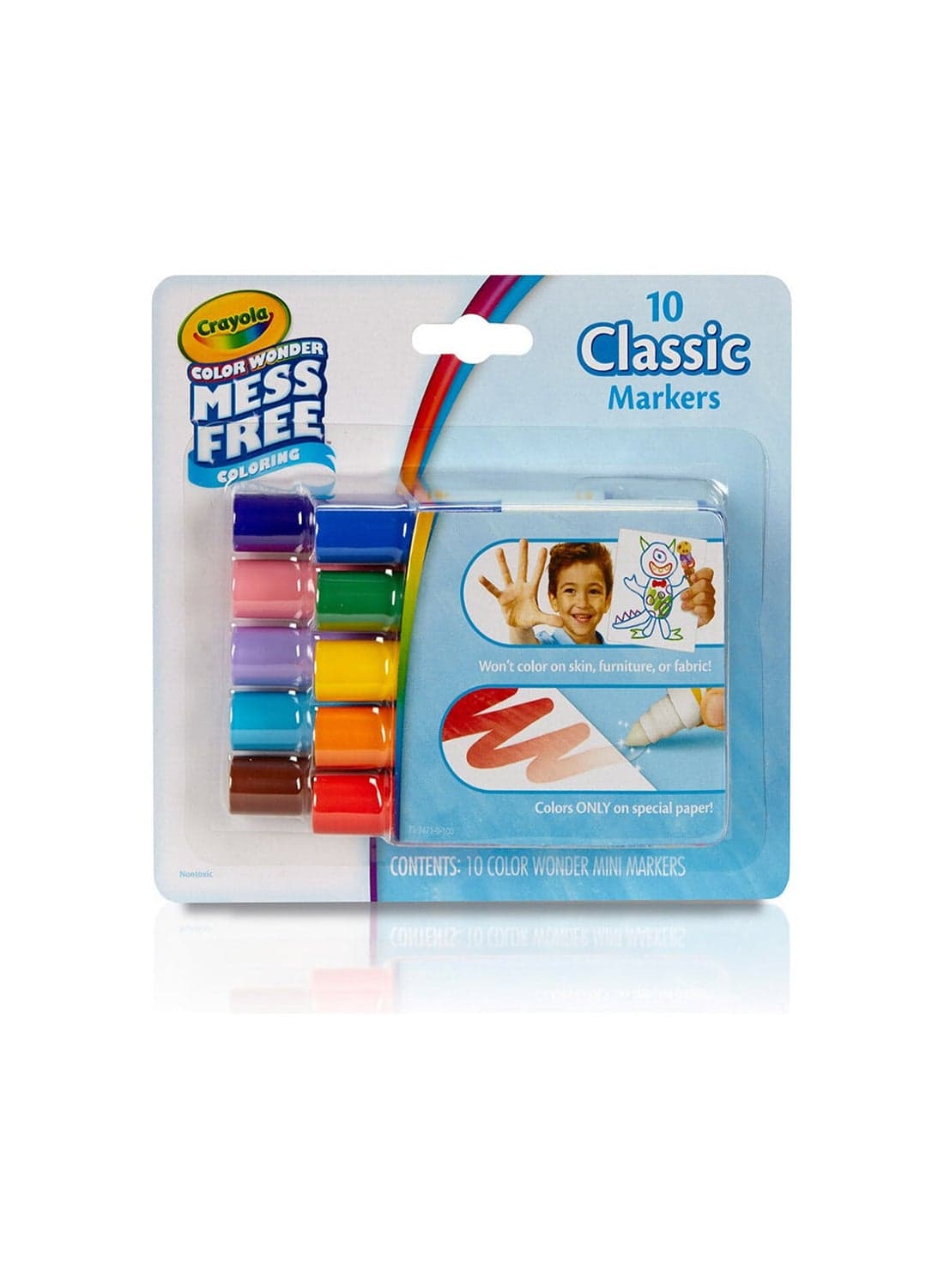 Color Wonder 10 Count Classic Mini Markers | Mess Free Coloring Set | No Stain on Skin or Fabric | Kids 3+