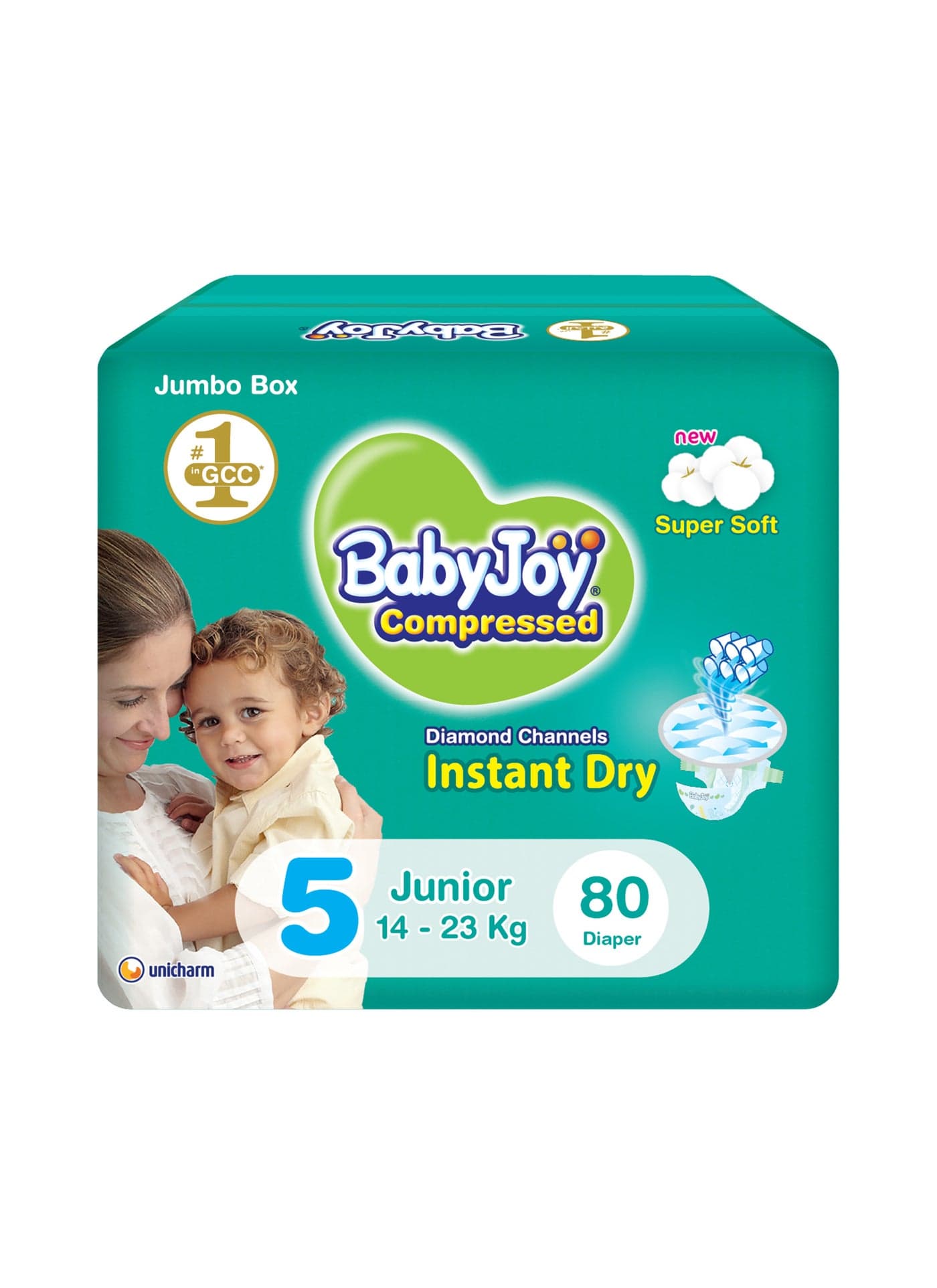 Compressed Diamond Pad Diaper, Size 5, Junior, 14-23 Kg, Jumbo Box, 80 Diapers