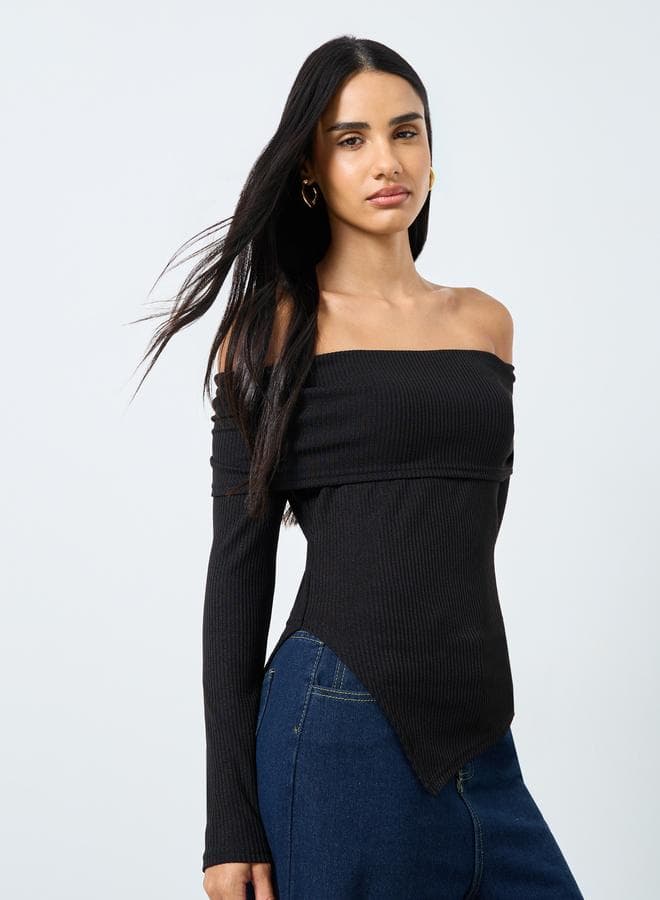 Styli Black Off-Shoulder Knit Top