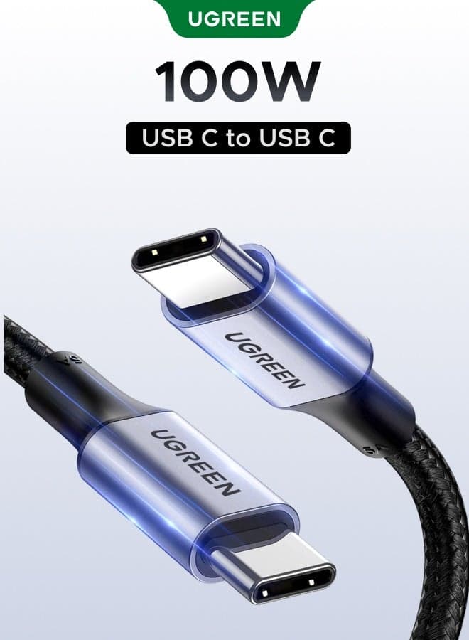 USB C Cable 2M Braided 100W Power Delivery PD Fast charge Cable USB C to USB C For iPhone 17 16 Pro Max iPad mini 6 MacBook Pro Air M3 M2 M1 iPad Pro Samsung S26 S25 Ultra Laptop Lenovo Dell Xiaomi 2m 100W Black