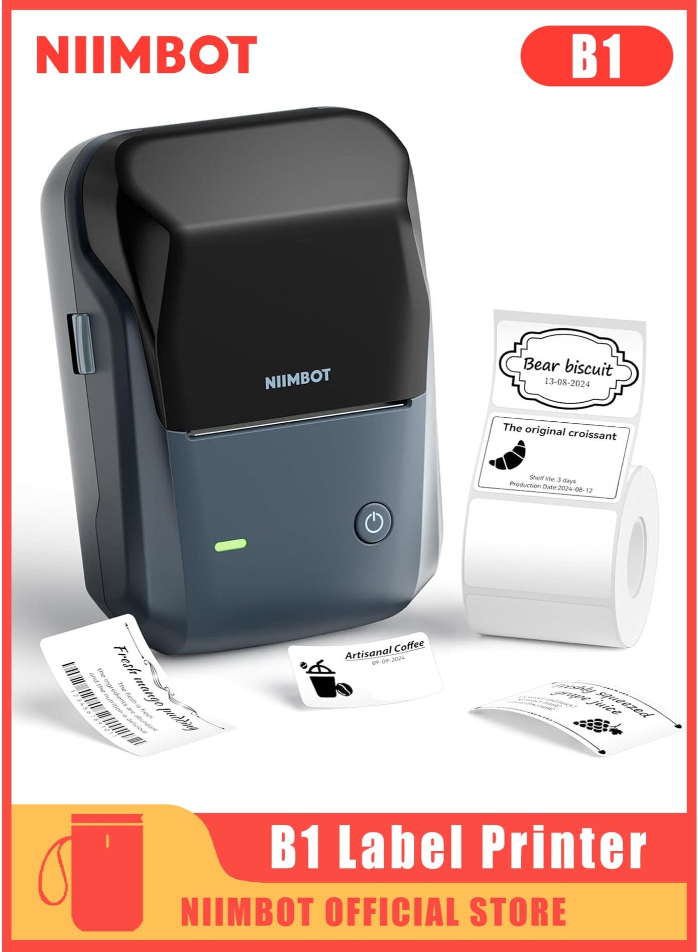B1 Label Maker Machine with Tape, Portable Bluetooth Label Maker, Thermal Label Printer Easy to Use for Work, Office, Classroom, Kitchen, Home, Learn, Business, 2 Inch Label Maker with 50*30mm Labels-230pcs/Roll, Space Blue