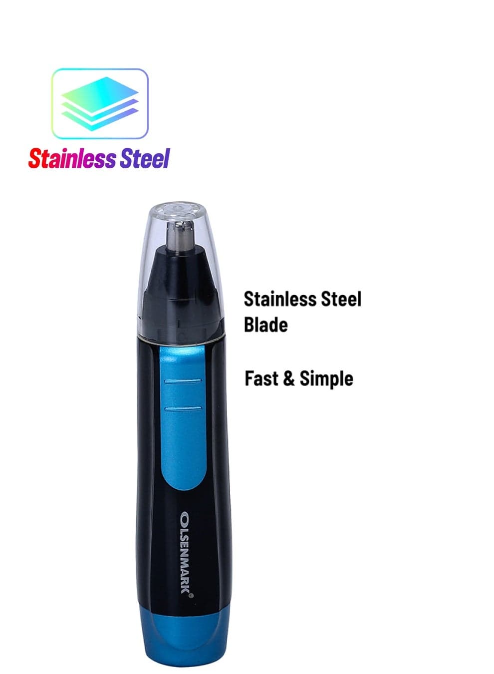 Nose Hair Trimmer With Long-Lasting Battery, Compact And Lightweight Design, Stainless Steel Blade, Includes Protective Cap And Cleaning Brush Black/Blue