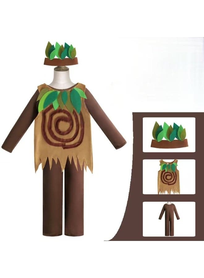 Boys and Girls Tree Costume Set with Headband, Jumpsuit, Outfit for Festival Party Stage Role-playing, suitable for Boys Girls Birthday Gift, Dress-Up, Halloween, Birthday Party, XL Size