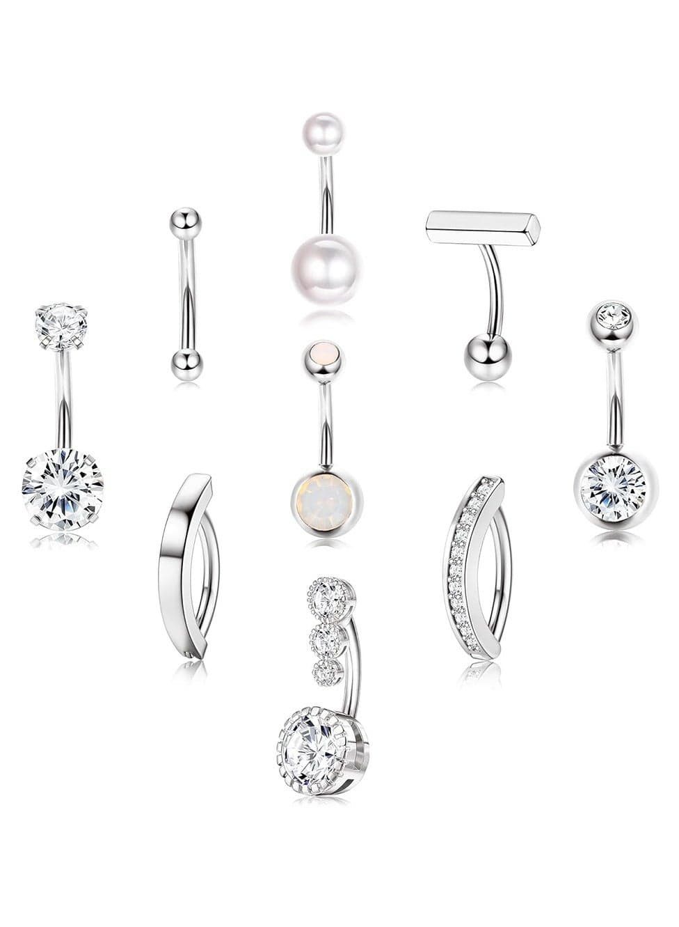 9 pcs silver piercing jewelry set stainless steel butterfly navel rings fashion crystal Belly Ring for girls fashion Belly Button Rings for women party gifts