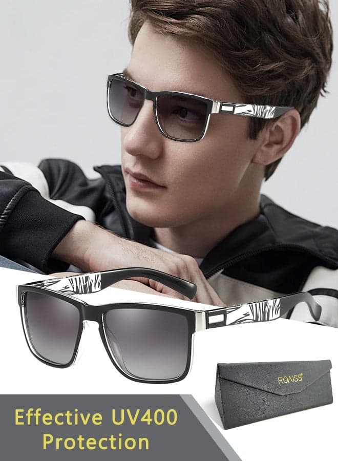 Men's Polarized Square Sunglasses UV400 Protection Sun Glasses with PC Frame Fashion Anti-Glare Sunglasses for Men Driving Fishing Traveling 61mm