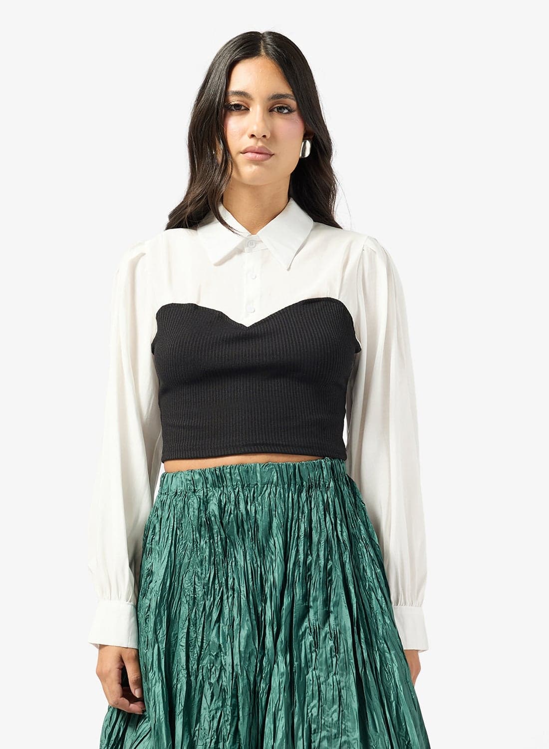 Puff Sleeve Blouse With Mock Corset