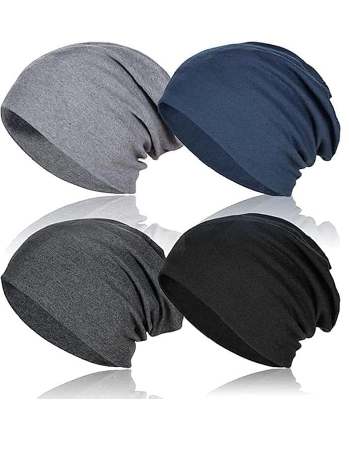 Cotton Slouchy Beanie Hat, 4 Pack Soft Lightweight Oversize Running Beanie Adult Dwarf Hats Chemo Cap for Men Women