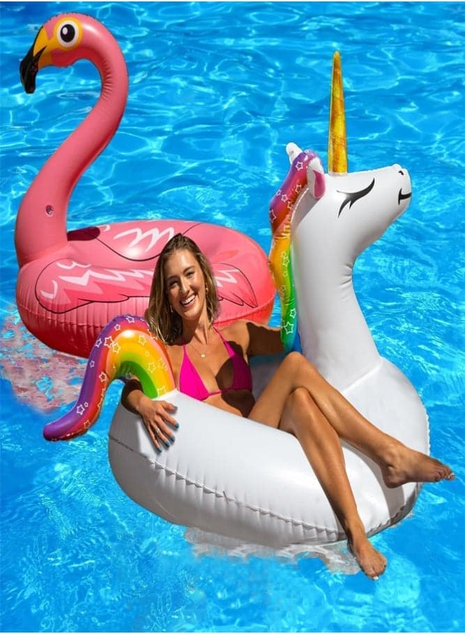 2-Pack Inflatable Pool Floats | Unicorn & Flamingo Float Rafts Pool & Beach Toys