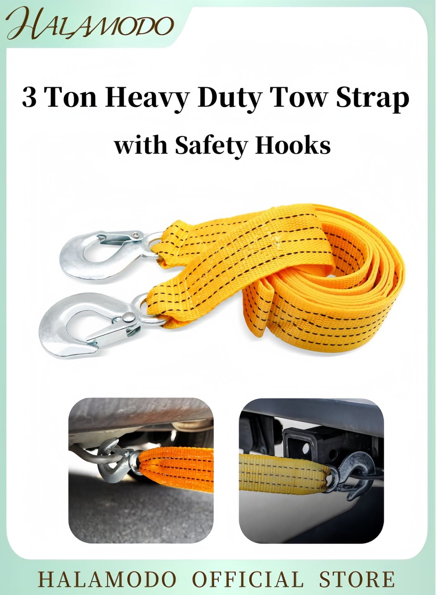 Heavy Duty Tow Strap Tow Rope with Safety Hooks 6,000 LB Capacity Recovery Strap Towing Strap for Vehicle Recovery & Hauling & Fixing Cargo
