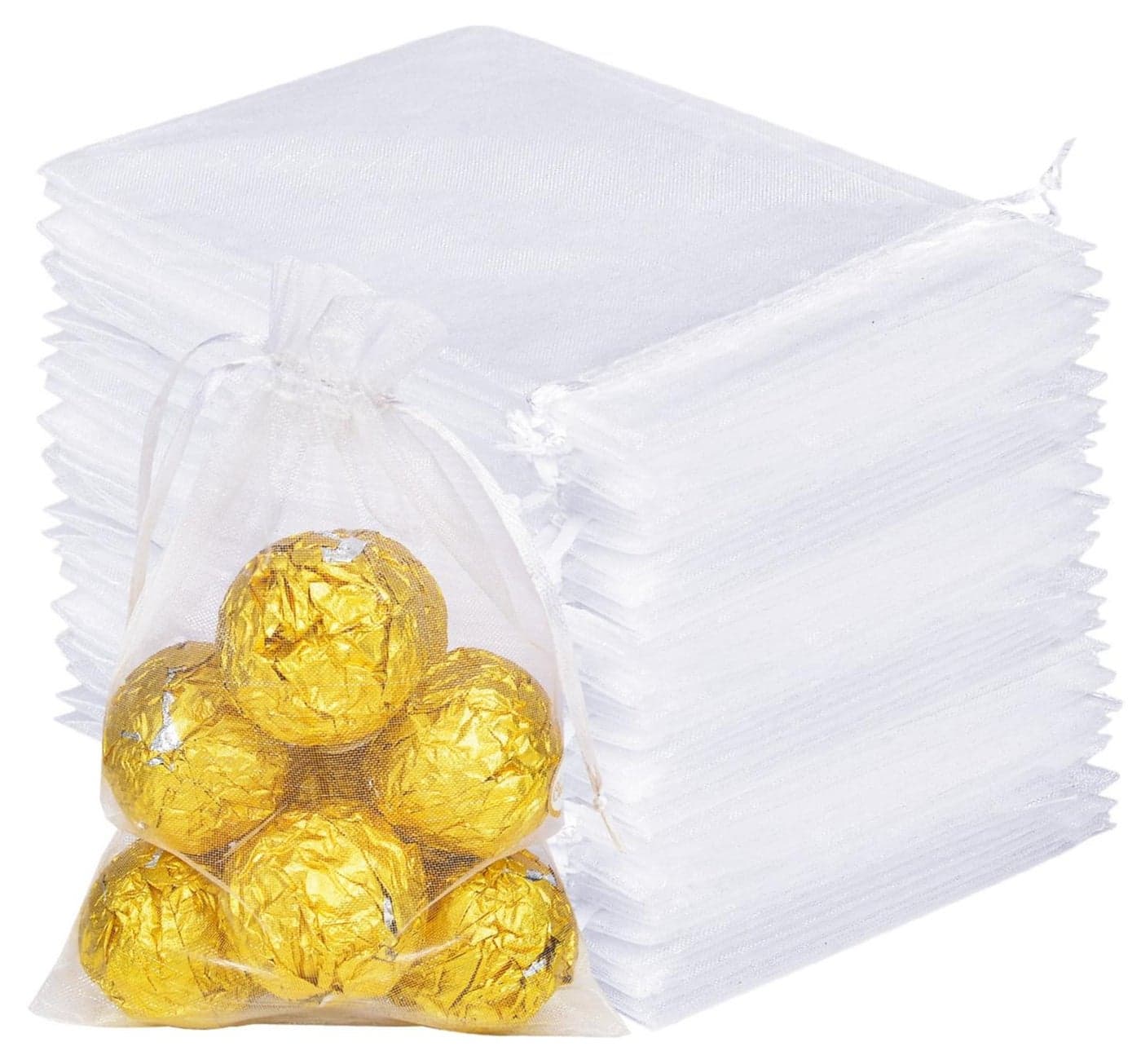 KUTONTECH Organza Gift Bags, 4x6 inch White Sheer Gift Bags with Drawstring, Premium Mesh Gift Wrap Bags for Wedding Party Christmas Thanksgiving Favor, Jewelry Toys Candy Sample Collection(50pcs).