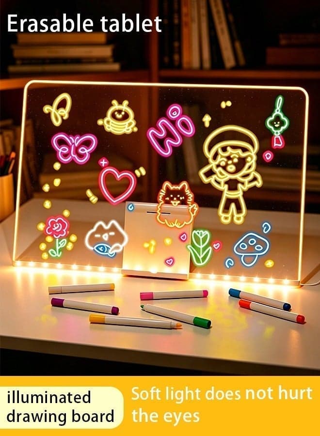 Kids Glow Drawing Board - LED Light Up Doodle Pad, Led Drawing Doard,Eye-Friendly Educational Art Toy for Boys & Girls, Creative Gift for Ages 3+