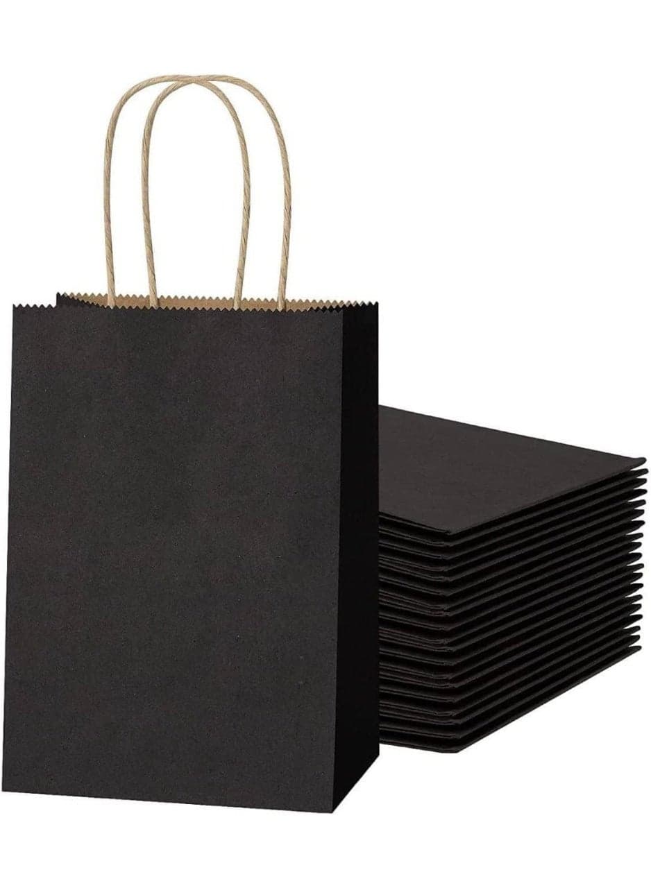 24 Bags Black Paper bags with handles | 21 x 15 x 8 cm Small Kraft Gift bags for Birthday Party Favors, Weddings, Restaurant takeouts, Christmas
