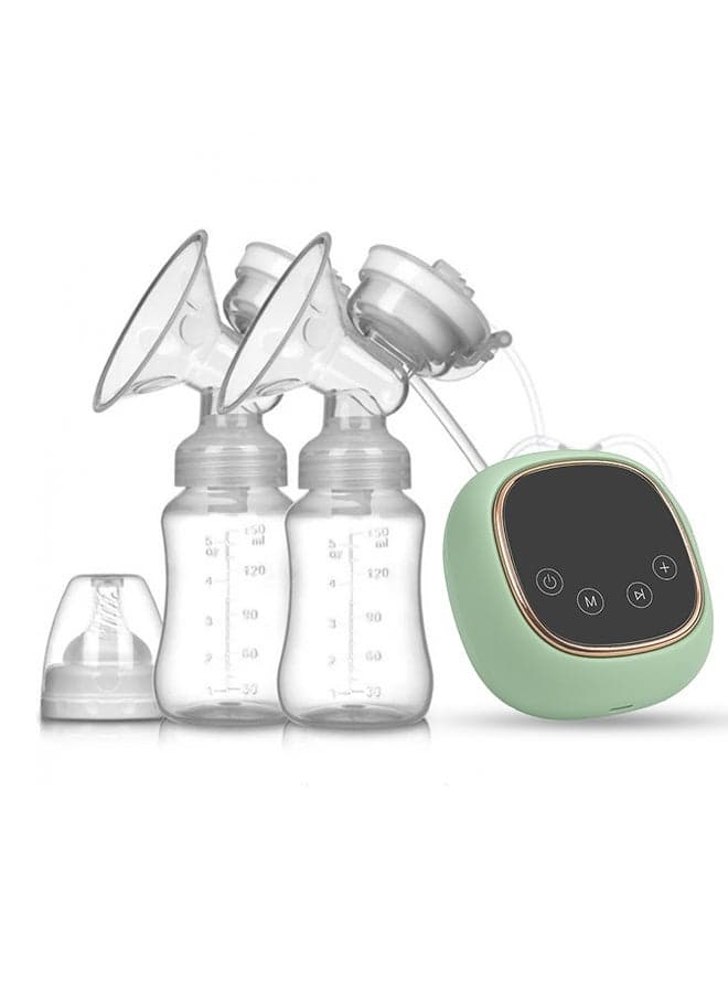Electric Double Breast Pump with LCD Touch Control, Portable Rechargeable Milk Extractor for Breastfeeding, Adjustable Suction Levels, Quiet Breastfeeding Pump with Two Feeding Bottles
