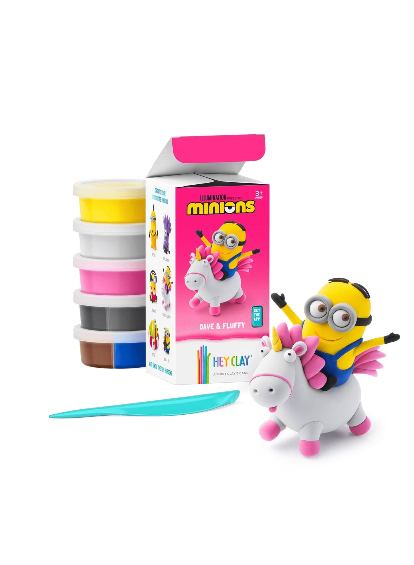 Minions Dave & Fluffy Colourful modelling air-dry clay, 5 cans with fun interactive app for kids 3 years +