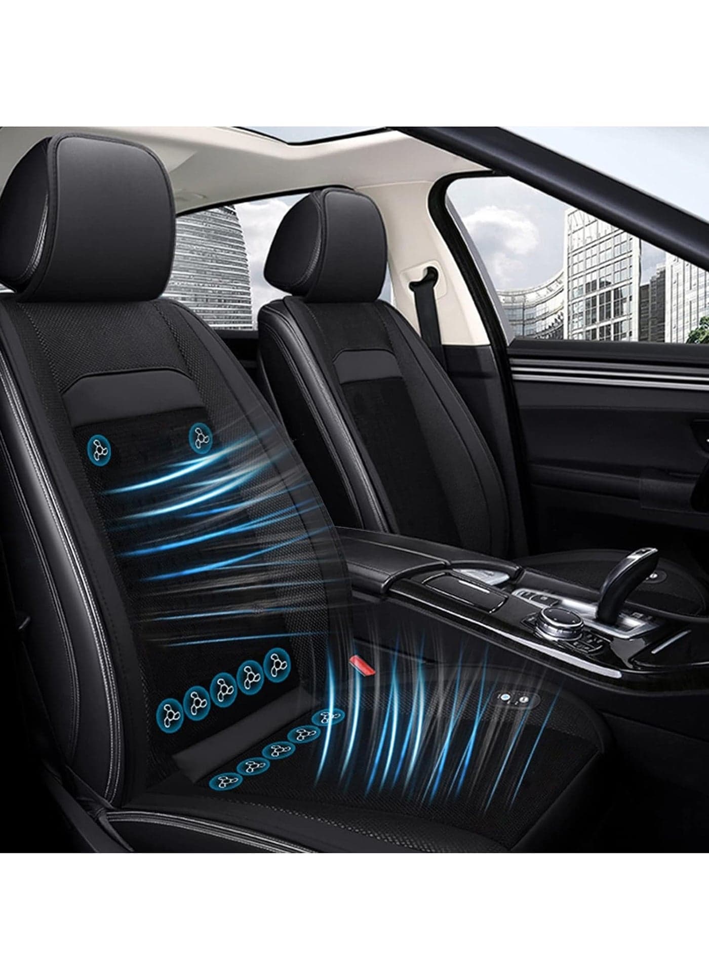 2 in 1 Portable 3 Speed Adjustable Breathable Ventilated Back and Seat Cushion, Cooling Seat Pad, Cooling Car Seat, Air Flow Seat Cover, Cooling Back Pad with 12 Fans Suitable for Car Home Office