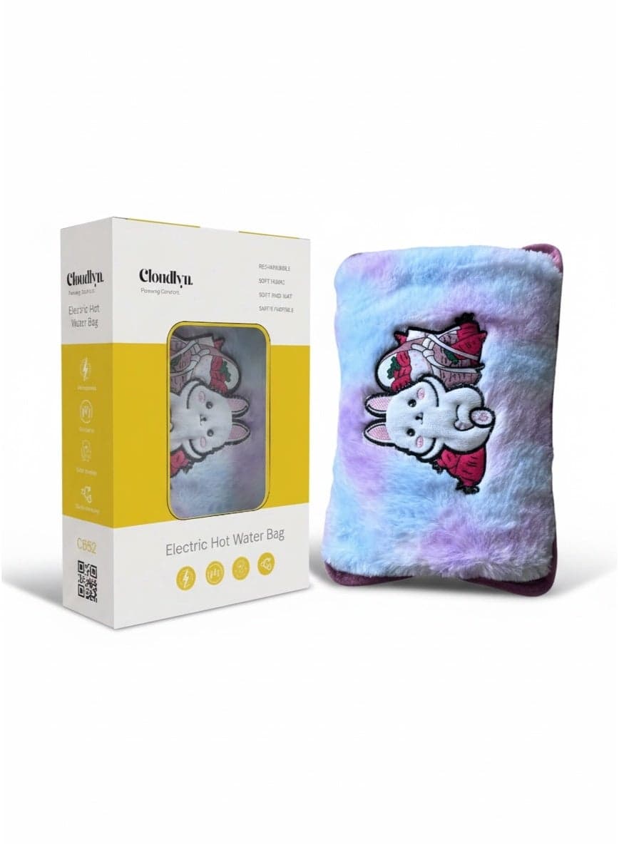 Cloudlyn dual comfort electric rechargeable heating water bag with hand warmer for pain relief warming hand and relieve muscle aches and back pains assorted color and design cute rabbit