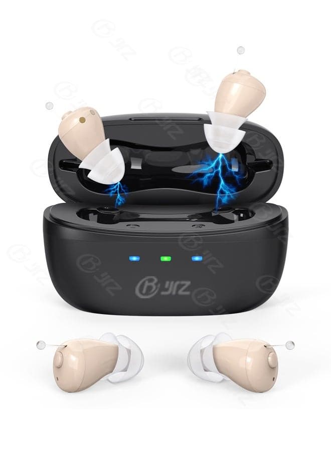 OTC Hearing Aid Devices for Adult, Nearly Invisible Hearing Aids Rechargeable, 100+ Hours of Charging Case Usage, Super-Mini Invisible Design, Comfort Fit in Ear Canal, AI Noise Cancellation and Clear Sound, Suitable for Various Daily Scenarios