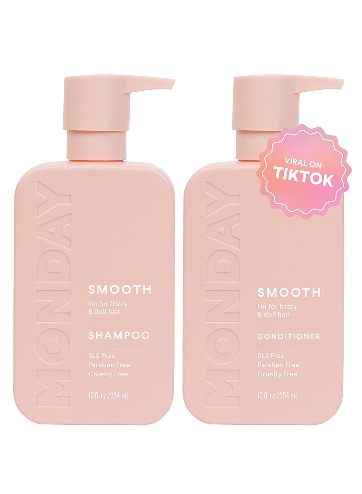Smooth Shampoo + Conditioner Bathroom Set (2 Pack) 354 ml 12oz Each for Frizzy, Coarse, and Curly Hair, Made from Coconut Oil, Shea Butter, & Vitamin E, 100% Recyclable Bottles