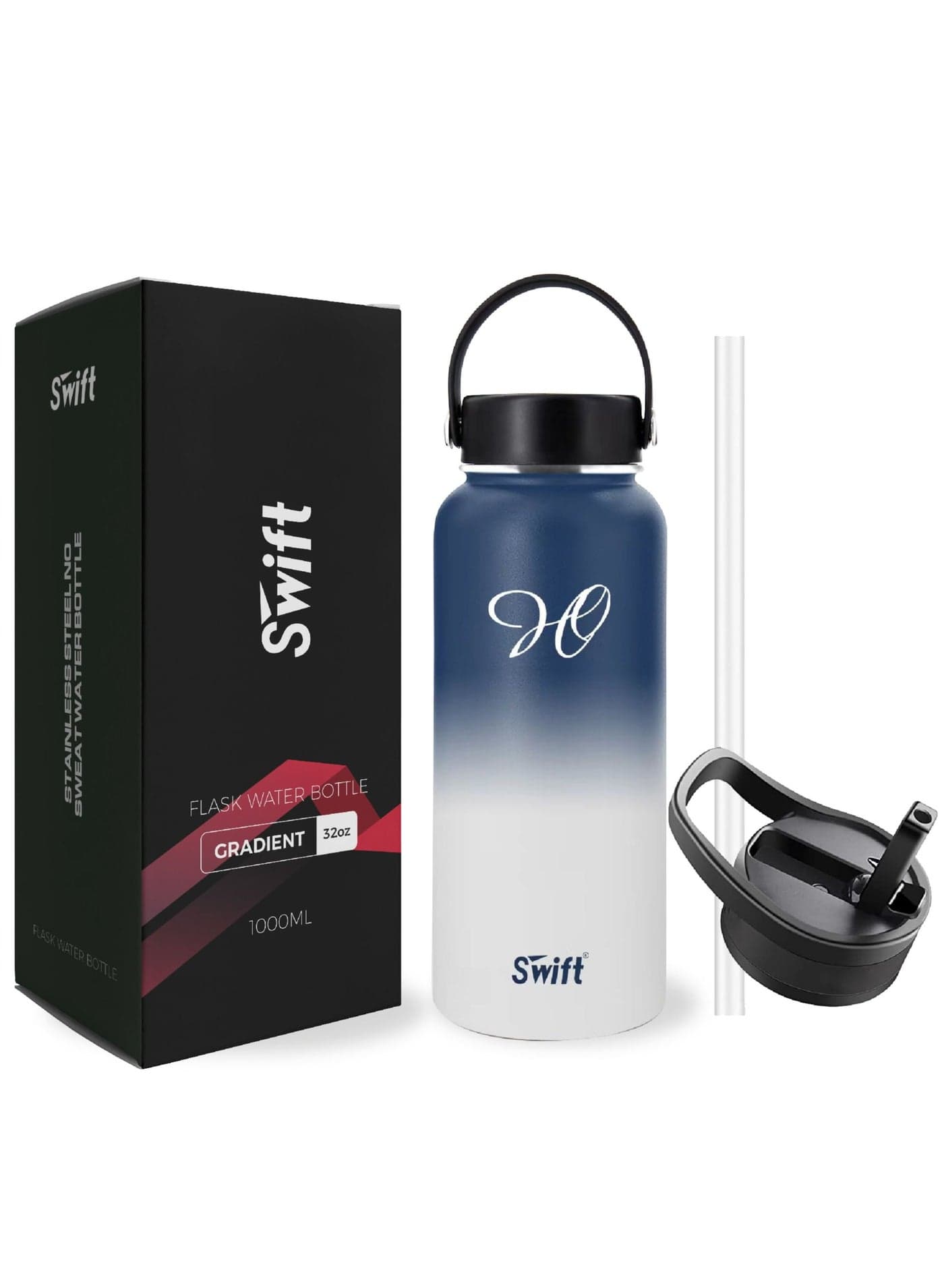 1L Stainless Steel Vacuum Flask Water Bottle with Straw and 2 Lids, Wide Mouth Travel Thermos Water Mug for Gym, Sports, Camping, Traveling 1000ml