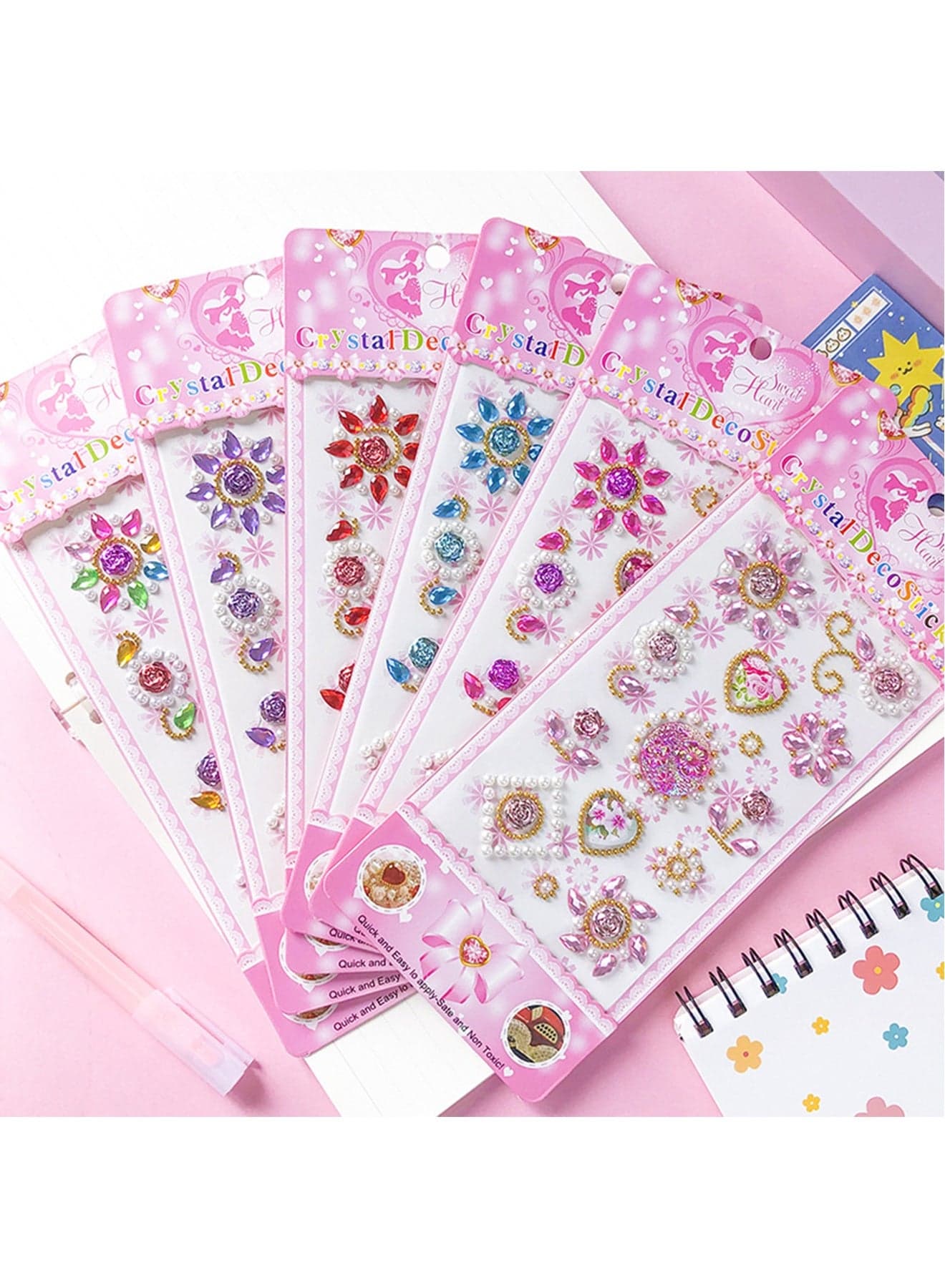 Faux Jewels Sticker Crystal Acrylic Stickers 6 Sheets With 2 Random Patterns Sheets Perfect Gift For Kids Classroom Rewards Scrapbook DIY (Total 8 Sheets)