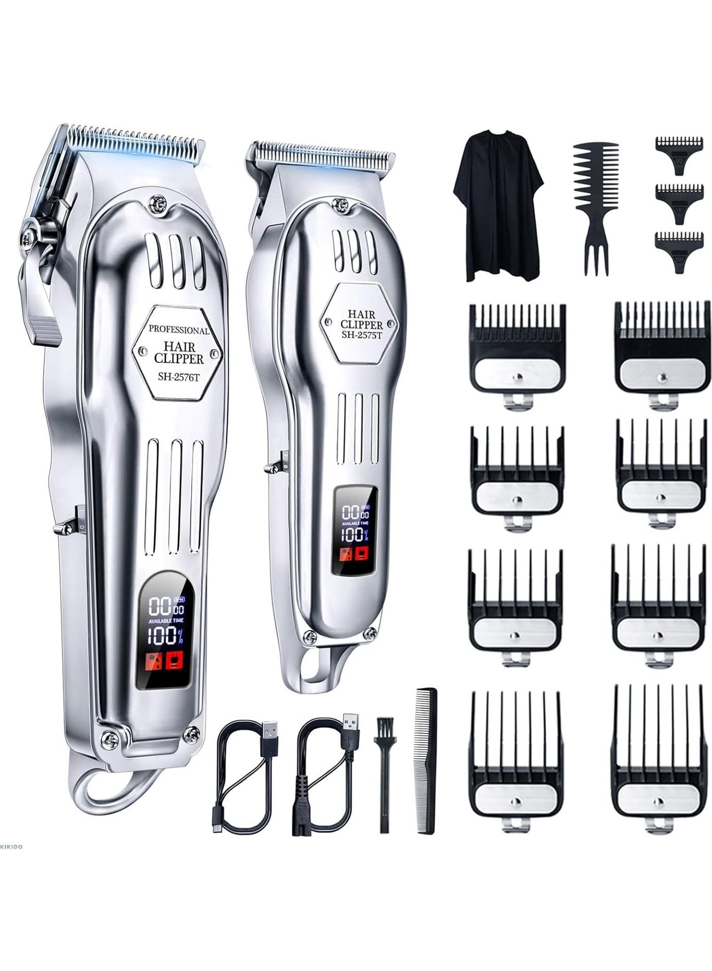 KIKIDO Hair Clippers Professional Cordless for Men, Barber Clippers for Hair Cutting Kit, Wireless LCD Display Hair Trimmers Set, Rechargeable Haircut Machine for Family (Sliver)