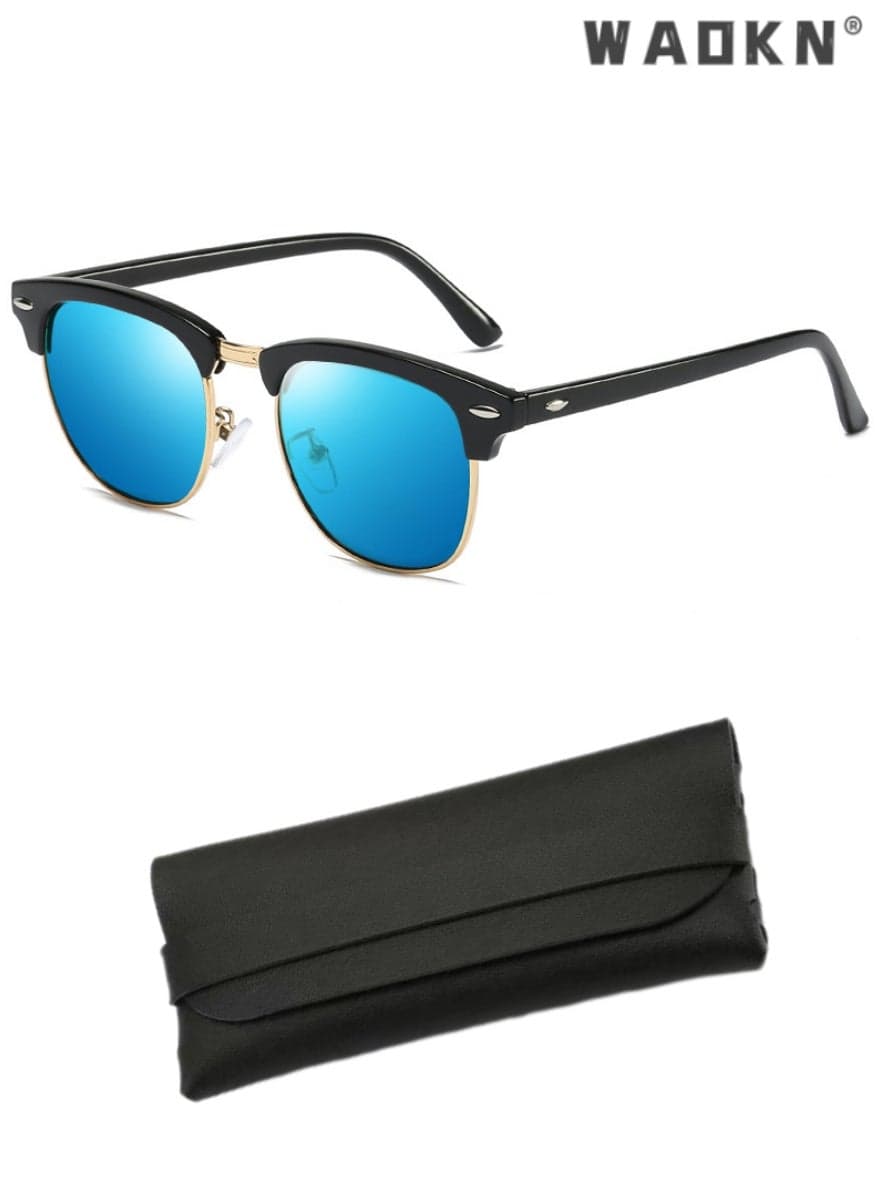 Polarized Sunglasses for Women Men,UV400 Protection Sun Glasses with Metal Half Frame, Fashion Anti-Glare Sun Shades for Summer Outdoor Beach Travel Camping Driving, Fishing, Blue