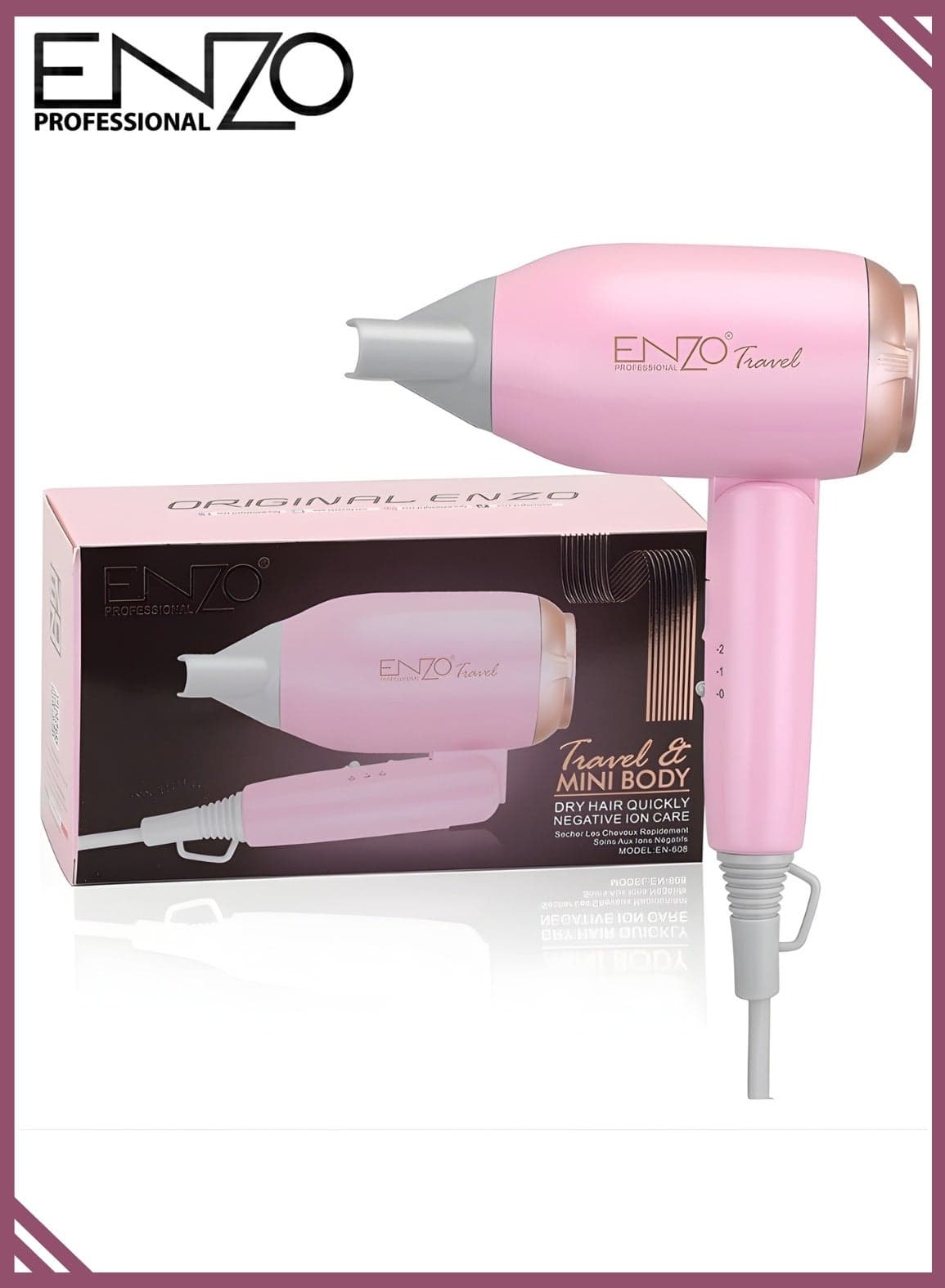 ENZO EN-608 Mini Travel Hair Dryer 1200W – Foldable Compact Hair Dryer with Ceramic Technology, Dual Speed & Portable Design for Home and Travel