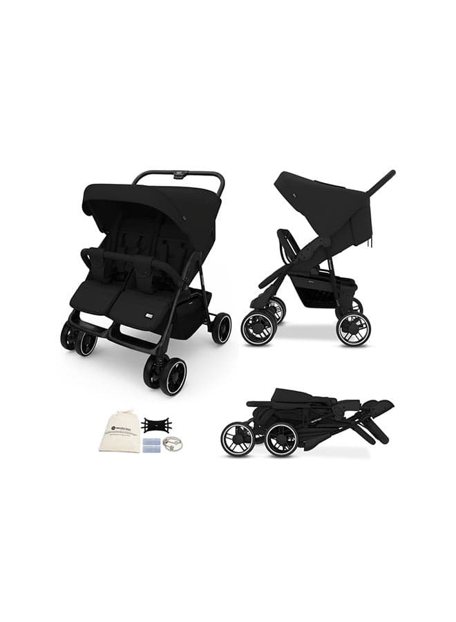DUADX Sibling/Twin/Double Side by Side Baby Toddler Stroller, Compact Baby Trolley Pushchair, One-Hand Fold, Waterproof UPF 50+ Canopy, 0-3yrs, 30kg (15kg per child), 3yrs Warranty